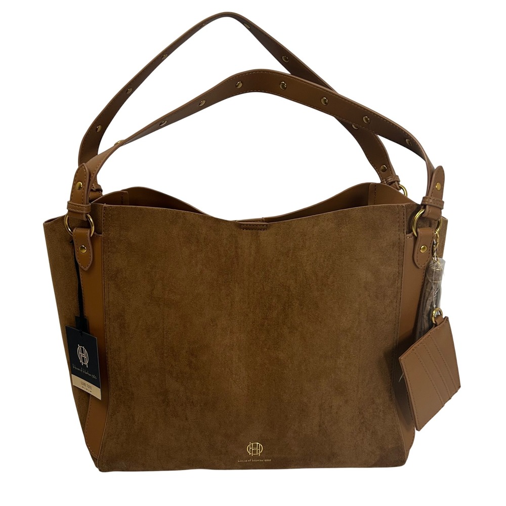 House of Harlow 1960 Luxe Tote Brown Suede Leather Shoulder Bag